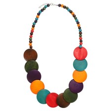 Collier perles disques bois