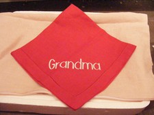 New Sferra Red Festival 20" x 20" Linen Dinner Napkin | Grandma Embroidery Block