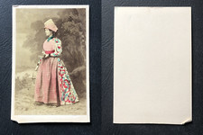 Dutch costumes, woman in traditional costume, circa 1870, watercolor CDV