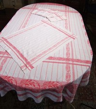 19th century damask two-tone tablecloth 2m23 x 1m56 + 5 towels