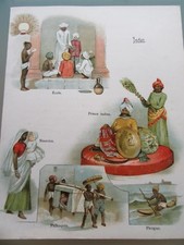 BEAUTIFUL CHROMOLITHOGRAPH 1880 INDIANS LIFE TO INDIES PALANQUIN CANOE