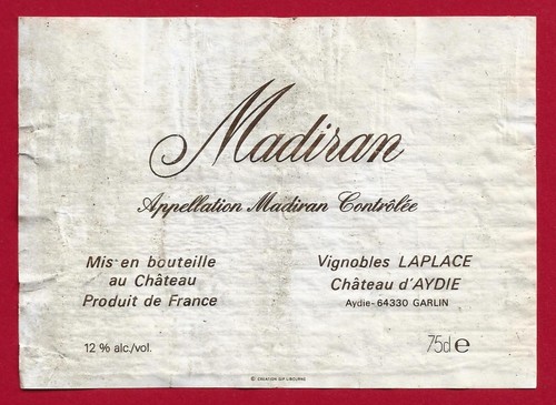 Etiquette madiran - 85/73,