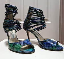 Jimmy Choo Elaphe Snake Shakira Ankle Platform Heels Sandals Shoes EU 38 US 8