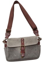 ONA The Bowery Camera Bag Smoke Gray Waxed Canvas Padded Divider Leather Accents