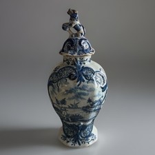 Antique Dutch Delft Baluster Shaped Covered Vase, Ax Mark, Late 18th Cen