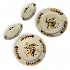 Creil Montereau Earthenware Dinner PIGEONS Birds Flat Raviers Geo Condé Art Deco