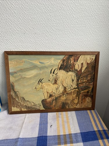 Ancien cadre peinture chèvres - ancien,