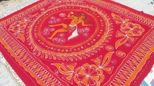 Nataraja Shiva Tenture Couvre-lit indien Batik Rouge Fait main Coton Inde Queen