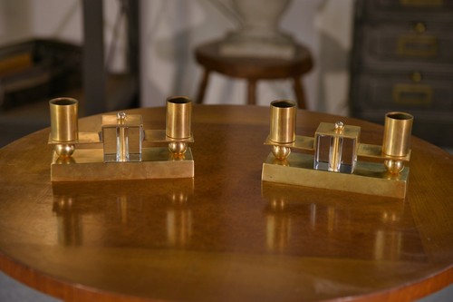 Pair brass and crystal - of,