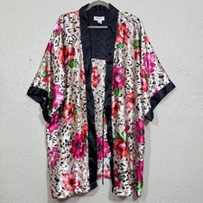 Vtg 90s Santé Classics Satin Kimono Robe 1X Mob Wife Floral Leopard Y2K Retro