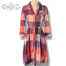 Anthropologie Dress Moulinette Soeurs Reed Red Shirtdress Plaid Button Up Sz 10