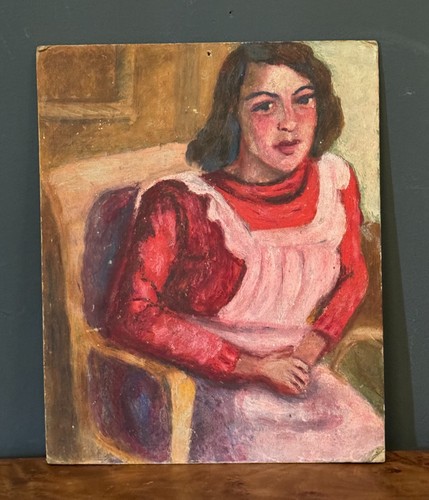 Huile sur panneau jeune fille