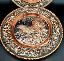 Ancien plateau cuivre Lot 2 Représentation Grand tétras Diam 30 cm XXème?