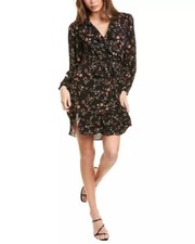 Maje Rosalio Robe Wrap Dress in Black With Floral Pattern - Size 1 MSRP $375