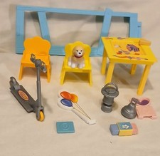 Barbie Mattel Lot of Kelly Club Accessories 14 Pieces Scooter Table Dog Chairs +