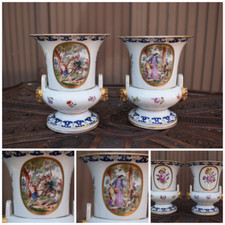 Antique Brussels porcelain hand paint historical scene decor inscription 19thc