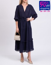 RRP€387 GERARD DAREL Maxi Dress FR46 US14 UK18 3XL Blue Lined 3/4 Sleeve