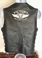 VICTORY Motorcycle Leather Vest Black Pockets Snap  Embroidered Mens Large OEM