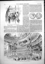 Old Print New Five Franc Piece French President Louis Napoleon Opera 1852 19th