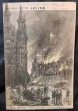 Old postcard 1915 WW1 Leuven, Kolossal Kultur, war 14-18, propaganda, pointed helmet