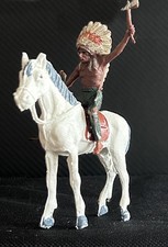 Collector - Rare - 1960 - 4 figurines cavaliers indiens + 3 chevaux - Elastolin