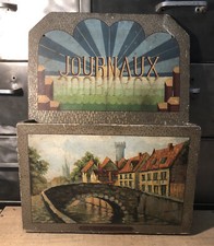Porte Journaux Bois Peinture Main Signée Delannoy Gaston H 44 Cm