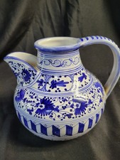 Dip A Mano Franco Mari Deruta Blue and White Tuscany-Style 8" Ceramic Pitcher