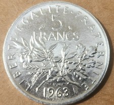 pieces de 5 francs argent ttb de 1962