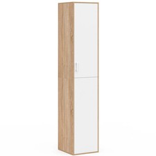 Armoire de bureau 180 cm multifonction SYLVIA blanc et bois 1 porte 3 étagères