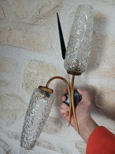 Applique Double ARLUS  Design des Années 60 En Métal Doré Et  Globes En Verre 