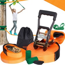 VEVOR Kit Slackline 18,3 m avec Sangle d'Entraînement Équilibre pour Enfants