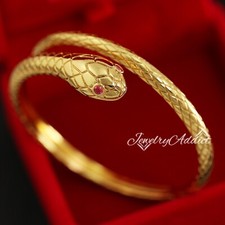 18K GOLD GF Pink Ruby CZ Eye Snake Serpent Wrap Band Cuff BANGLE Bracelet 60mm