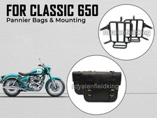 Pour Royal Enfield Classic 650 "Sacs Panniers En Cuir Noir Et Support"