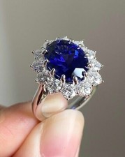 5.56 Ct Natural Sapphire & Diamond Princess Diana Wedding Ring 14K White Gold 7