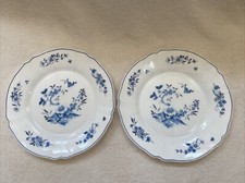 VTG ARCOPAL FRANCE 2 SALAD PLATES 9" KALINKA BLUE WHITE MILK GLASS FLORAL