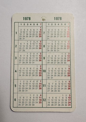 Rolex 1978 calendar card - 1978,