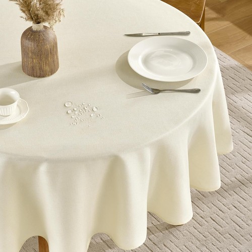 Nappe ronde 200cm beige lin - nappe,
