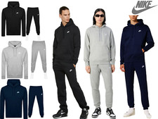 Mens Nike Club Logo Tracksuit Hoodie and Jogging Bottoms Set Black Navy or Grey