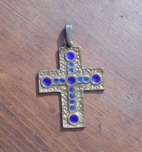Croix pendentif bronze email - bronze,