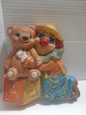 Vintage 1985 Frankies Designs Foam Core Nursery Wall Plaque Bear Clown 7x7 inch
