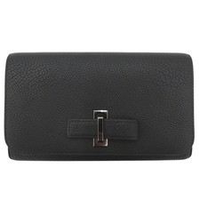 AUTHENTIC DELVAUX Large Capacity Unisex Travel Wallet long wallet Black Leather