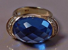 Ancienne bague argent topaze zirconium ring siver bague dôme argent massif T55