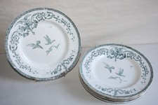 6 Gien earthenware flat plates, Marie Antoinette decor, birds rinse