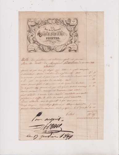 Janvier 1849 facture - 1849.,