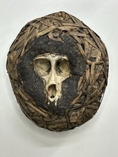 Vili or Yombe Nkisi Bumba Fetish Power Object Monkey Skull And Fiber Basket