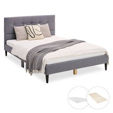 Lit rembourré 140x200 avec matelas cadre de sommier à lattes double Homestyle4u