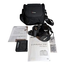 Nikon Coolpix P90 12.1MP Digital Camera 24x Zoom Flip Up LCD 4batteries/Charger+