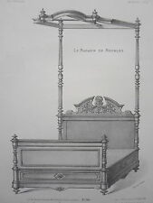 COLUMN BED AND CANOPY ENGRAVING the FURNITURE STORE Victor Quetin 19th century