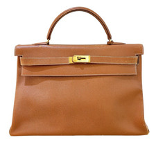 HERMES Kelly 40 Hand Bag Courchevel Leather Gold Brown Clochette Japan Authentic