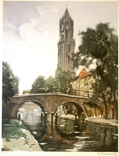 Roger Hebbelinck Hand Signed Numbered Etching Print Aquatint Utrecht Dom Antique